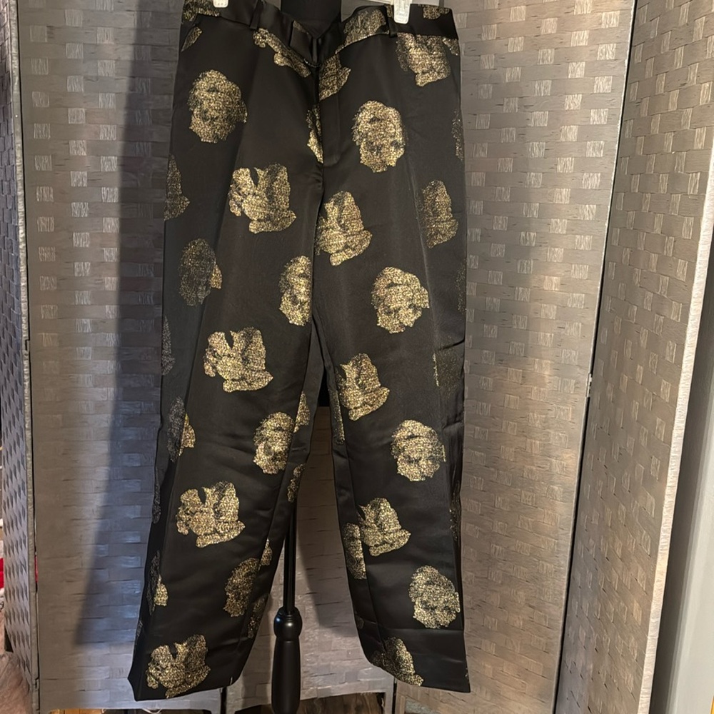Black Satin with Metallic Detailing Pants